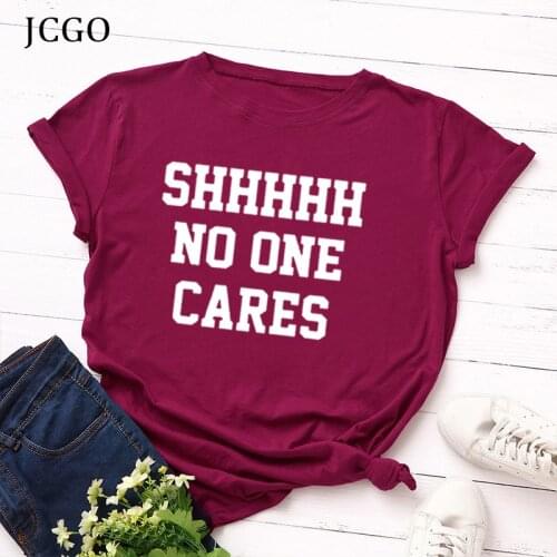 JCGO Summer Women T-shirt S-5XL Plus Size Short Sleeve 100% Cotton t-shirts Casual Graphic Letters Print Female Tee Shirt Tops