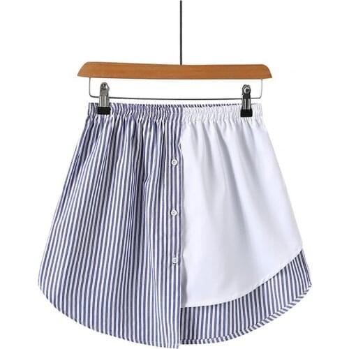 Women Striped Pattern Mini Skirt Irregular Fake Hem High Waist Shirt Extenders Fake Hem High Waist Shirt Extenders