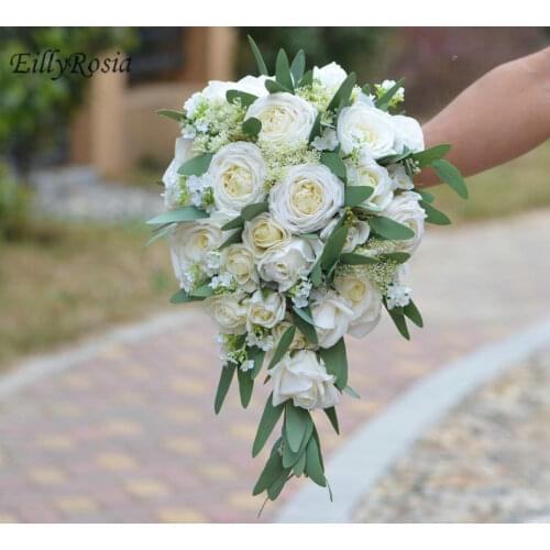 Elegant Teardrop Wedding Bouquet for Bride White Green High Quality Hand Tied Wild Flowers Bridal Bouquet ramos de novia New