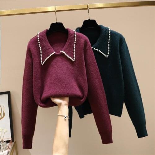 Winter Pearl Lace Turtleneck Plus Large Size Oversize Korean Style Fashion Pullovers For WomenS Ladies Sweater 2021 Clothes Top