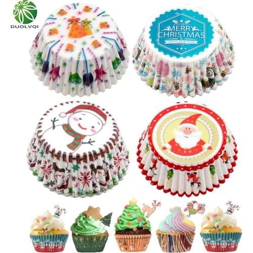 100pcs/Set Christmas Series Cupcake Paper Muffin Cookie Box Cup Tray Cake Tools Printing Pastry Cups Greaseproof Paper