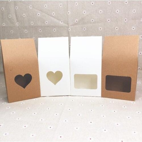 20Pcs/Lot Multiple Styles Paper Packing Jewelry Bags With Plastic Clear PVC Heart Square Shape 8x5x16cm For Storage Necklace Box