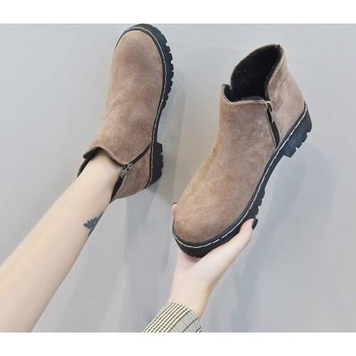 2020 Leather Womens Boots Winter Black Plus Velvet Thick Warm Shoes Suede Booties with Bottom Side Zipper W20-73