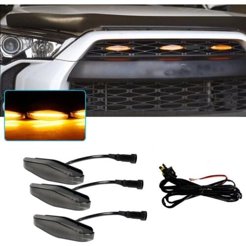 3PCS External Amber LED Front Grill Running Lights for Toyota 4Runner TRD Pro 2014-2019 Grille Running Lamps