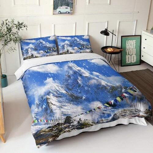 3D Print Winter Snow Scene Bedding Set Winter Sunset Snow Landscape Comforter Sets All sizes Christmas Gift 3pcs