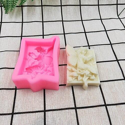 3D Fairy Resin Clay Silicone Mold for Handmade Soaps Angle with Wing and Flowers Mould