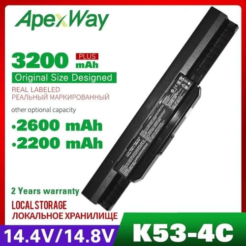 Apexway 14.8V A41-K53 A32-K53 Laptop Battery for Asus K53 K53E X54C X53S X53 K53S X53E A43 K43 K53F K53U X43 X54F X54H X54HB