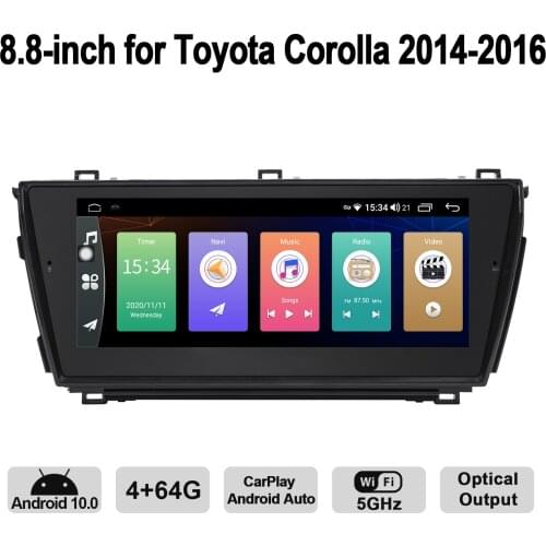 8.8 Inch Android 10.0 Head Unit Car FM Audio Stereo1280X480 WiFi/Bluetooth/Carplay/Android Auto/HD For Toyota Corolla 2014-2016