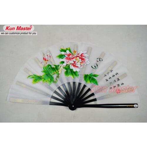 Bamboo Kung Fu Fighting Fan, Martial Arts Practice Performance Fan,Wu Shu Fan, White,peony