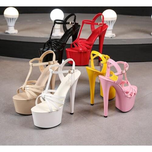 17cm platform sandals shoes women high heels bow leather ladies sandals nightclubs fun female shoes high-heeled sandals summer