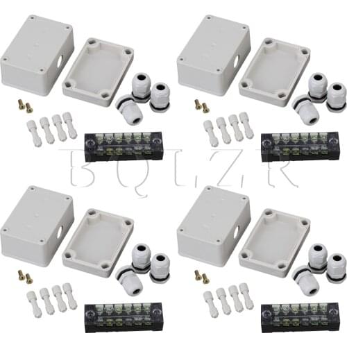 BQLZR 4x Plastic 6 Bit Junction Project Box White 95x65x55mm with PG11 Gaskets