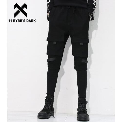 11 BYBBS DARK Tactical Function Cargo Pants Man Fake Two Embroidery Harem Pants Streetwear Harajuku Joggers Men Trousers Black