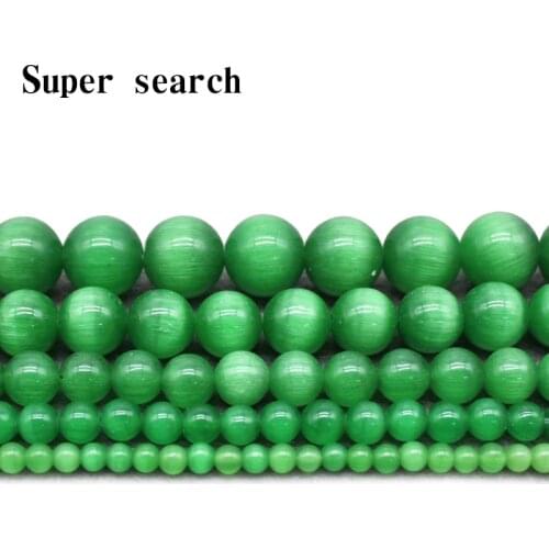 Green Cat Eye Beads 4/6/8/10/12MM Natural Glass String Loose Space Beads Opal DIY Charm Beads for Jewelry Making Bracelet
