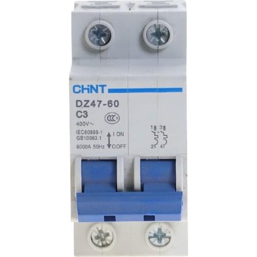 CHNT MCB Mini Household Circuit breaker C type DZ47-60 2 Pole 2Amp 400V