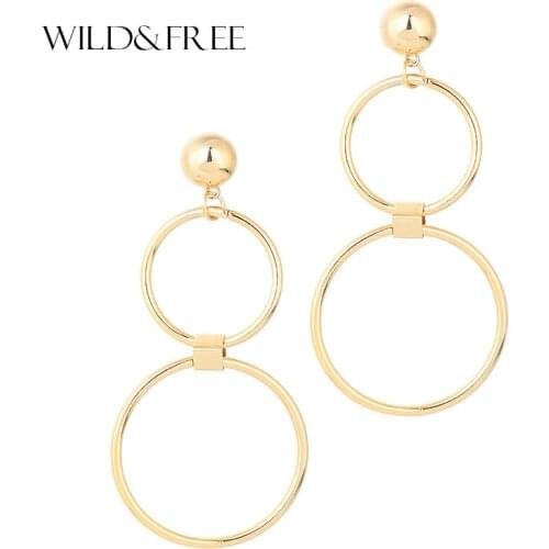 Wild&Free Trendy Big Double Circle Dangle Earrings Punk Drop Earrings Simple Bijoux Gold Color Jewelry Brincos Drop Shipping