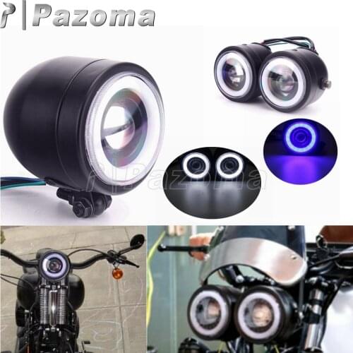 12v Motorcycle Head Dual LED Light Angel Eye Daytime Running Light Twin Headlight For Harley Softail Chopper Honda Suzuki Yamaha