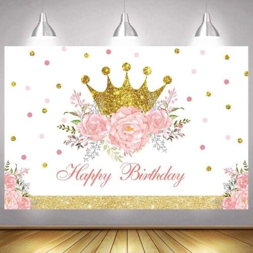 Baby Shower Crown Backdrop Flower Boys Girls Custom Kids Flower Happy Birthday Party Decoration Photography Backgrounds Banner