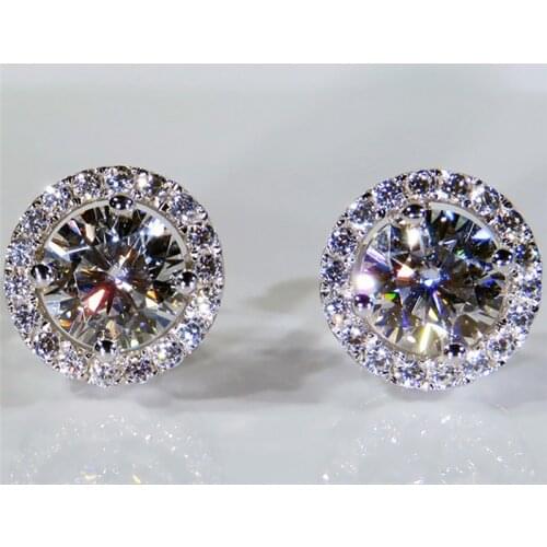 Dainty Rose Gold Silver Color Round Earrings Luxury Female Crystal White Zircon Stud Earrings Vintage Wedding Earrings For Women