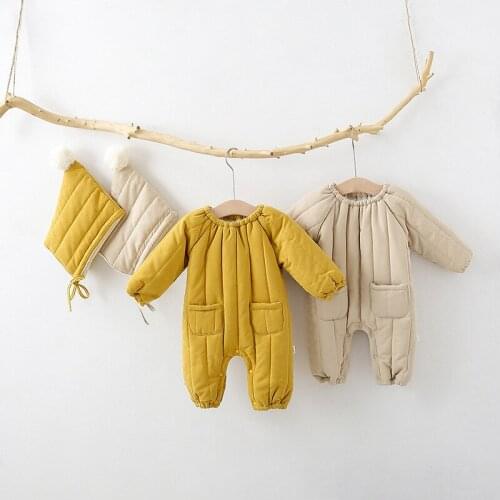 Winter New Baby Girls and Boys Solid Color Thicken Bodysuit Get Hat Free