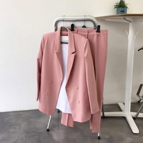 2 piece set women pink suit female fashion casual temperament British style lady office OL fall clothes for women