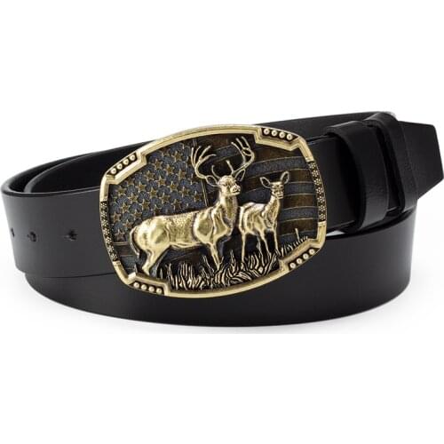 Deer Allay Buckle Leather Belt Cowboy Fashion Jeans Acessories Both Men and Women