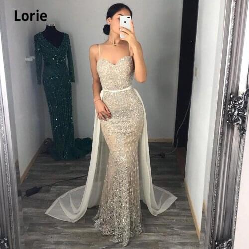LORIE Luxurious Beads Lace Evening Dresses Mermaid Formal Occasion Women Party Gowns Sleeveless Spaghetti With Removable Skirt