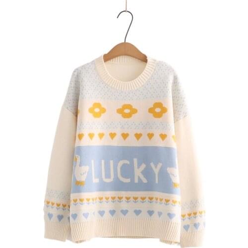 Sweet Style Harakuju Jacquard Women Knit Pullovers Sweaters 2021 Winter Long Sleeve Warm Korean Fashion Girly Cute Soft Tops