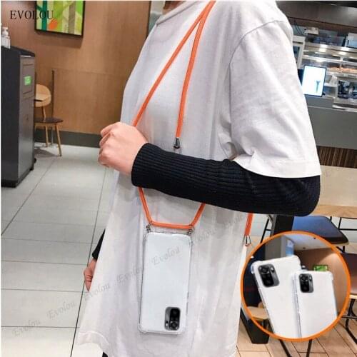 Soft Silicone Cover With Crossbody LanyardFor Redmi Note 10 Pro Max 9S 10X 9T 9A 9C 4G 5G Airbag Shockproof Clear Back Cover