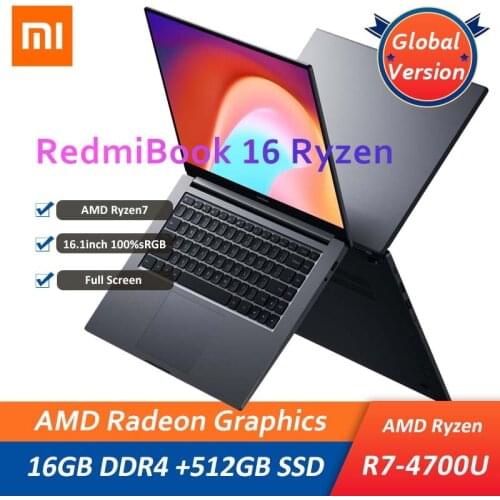Xiaomi RedmiBook 16 Laptop Ryzen 7 4700U 16GB DDR4 + 512GB SSD 16.1 Inch FHD Notebook Office Student Game 100%sRGB Slim PC