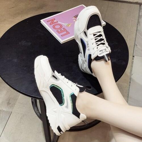 Brand New Girl Casual Office Comfortable Shoes Woman Lace Up Sneakers Women Hunky Heels Daddy Sneakers tenis feminino U21-16