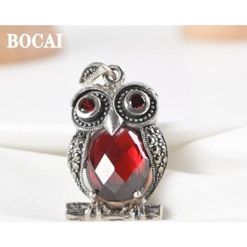 New real S925 pure silver woman pendant vintage marksai stone necklace pendant Thai silver oil dripping owl female pendant