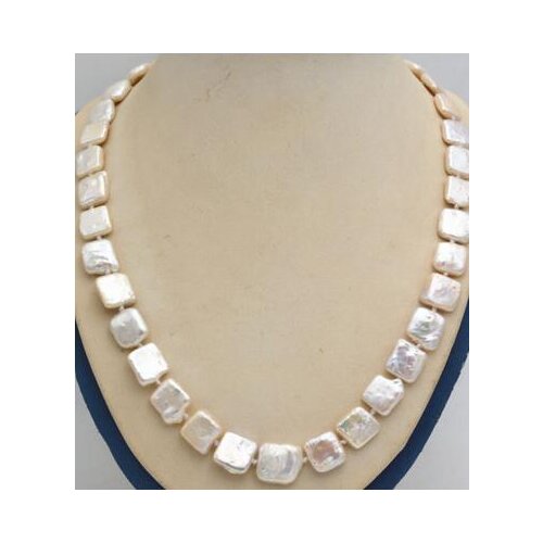 Free Shipping>>>NATURE 11mm white square coin freshwater pearl necklace 17"inch