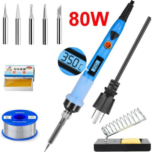 80W Soldering Iron LCD Adjustable Temperature Electric iron Kit Stand Welding Irons Tool Wire