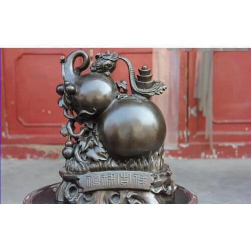Song voge gem S0547 12 Lucky Chinese Fengshui Copper Bronze Auspicious Wealth cucurbit Gourd Statue
