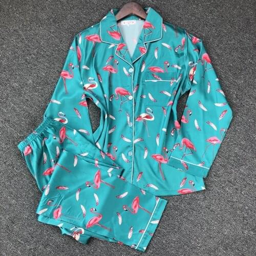 Avocado Pajamas Set 2 Pieces Satin Sleepwear Women Home Suit Long Sleeve Nightgown Ladies Pyjamas Sexy Pijamas Femme Autumn