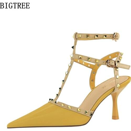 Rivets Slingback Shoes High Heels Sandals Women Heels Women Pumps Sandals Women Summer Patent Leather Ladies Shoes and Sandals