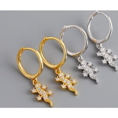 OUFEI 925 Sterling Silver Unique Earrings Animal Drop Earrings For Women fashion crystal gecko Earring Jewelry EH1023