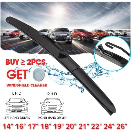 Car Wiper Blade Universal U Hook Type 14"16"17"18"19"20"21"22"24"26" Windscreen Windshield Rubber Auto Hybrid Wiper Blades