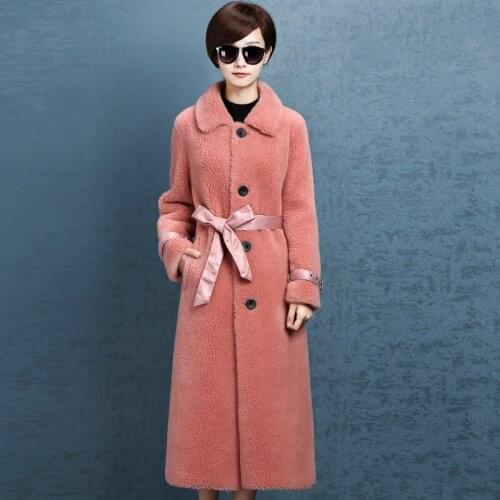 Natural fur sheep shearing, winter coat women, Korean long jacket, womens clothing 2020, Manto for
