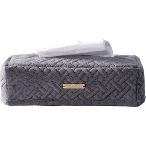 Creative light luxury quilted velvet tray living room bedside table car velvet fabric tissue box WF8081105
