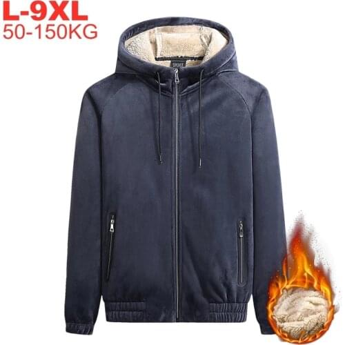 Mens Windbreaker Coats Big Size 7xl 8xl 9xl Winter Softshell Jacket Men Fleece Hooded Jackets Male Solid Warm Hoodies Thicken