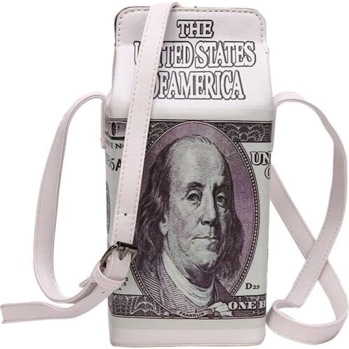 Fun Dollar Design Money Bag Milk Box Crossbody Bag for Women Fashion Purses and Handbags Shoulder Bag Girls Pu Clutch Bag