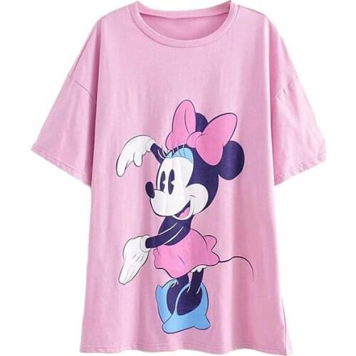 Disney Cartoon Minnnie Shirts for Women Print Round Neck Short-sleeved Women Fashion Clothing Graphic T-Shirts Harajuku Kawaii