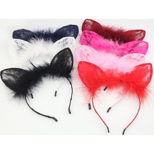 New Fashion Design Hot Sale Hairband Women Lace Lovely Cat Ear Hair Hoop Jewelry Hair Band Holiday Head Headband Black Pink
