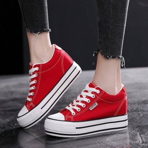 2021 Spring New Thick-Soled Increased Canvas Shoes Womens Wild 6 Cm Lace-Up White Casual Sneakers
