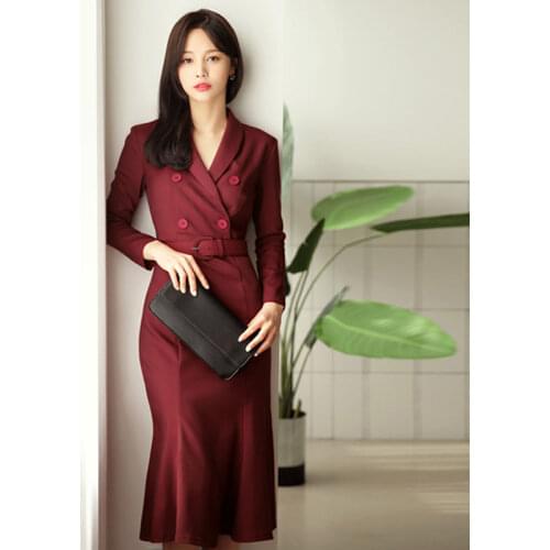 WTIANYUW New OL Style V Neck Women Dress Elegant Double Breasted Sashes Belted Female Vestidos 2021 Midi Wear To Business Dress