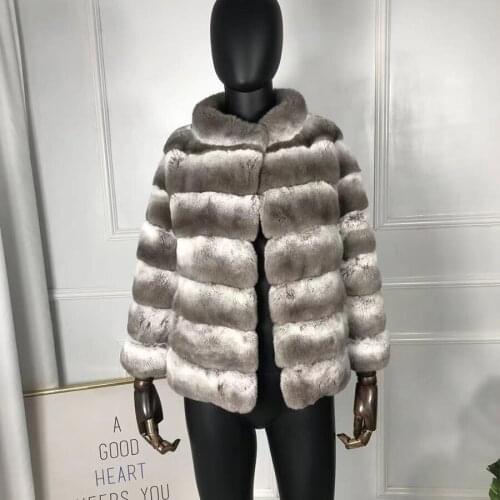 Women Winter Coat Fashion Cropped High Quality Jacket 2021 New Chinchilla Color Rex Rabbit Fur Jacket
