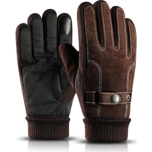 Touch Screen Winter Warm Mens Gloves Genuine Leather Casual Gloves Mittens for Men Outdoor Sport Full Finger Glove suede