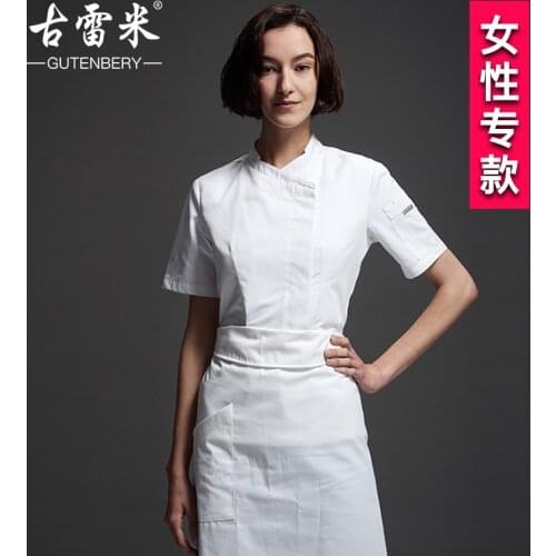 2020 summer short sleeve white chef uniform for women breathable restaurant uniforms shirts
