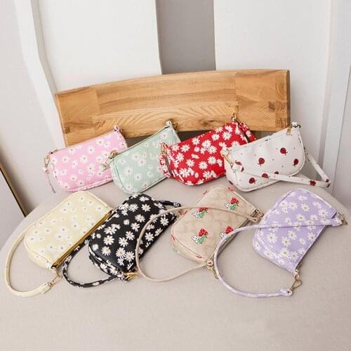 2021 Sweet Fashion Women Marguerite Flower Printed Shoulder Bag Clutch Handbag Casual Purse Underarm Pouch Bag